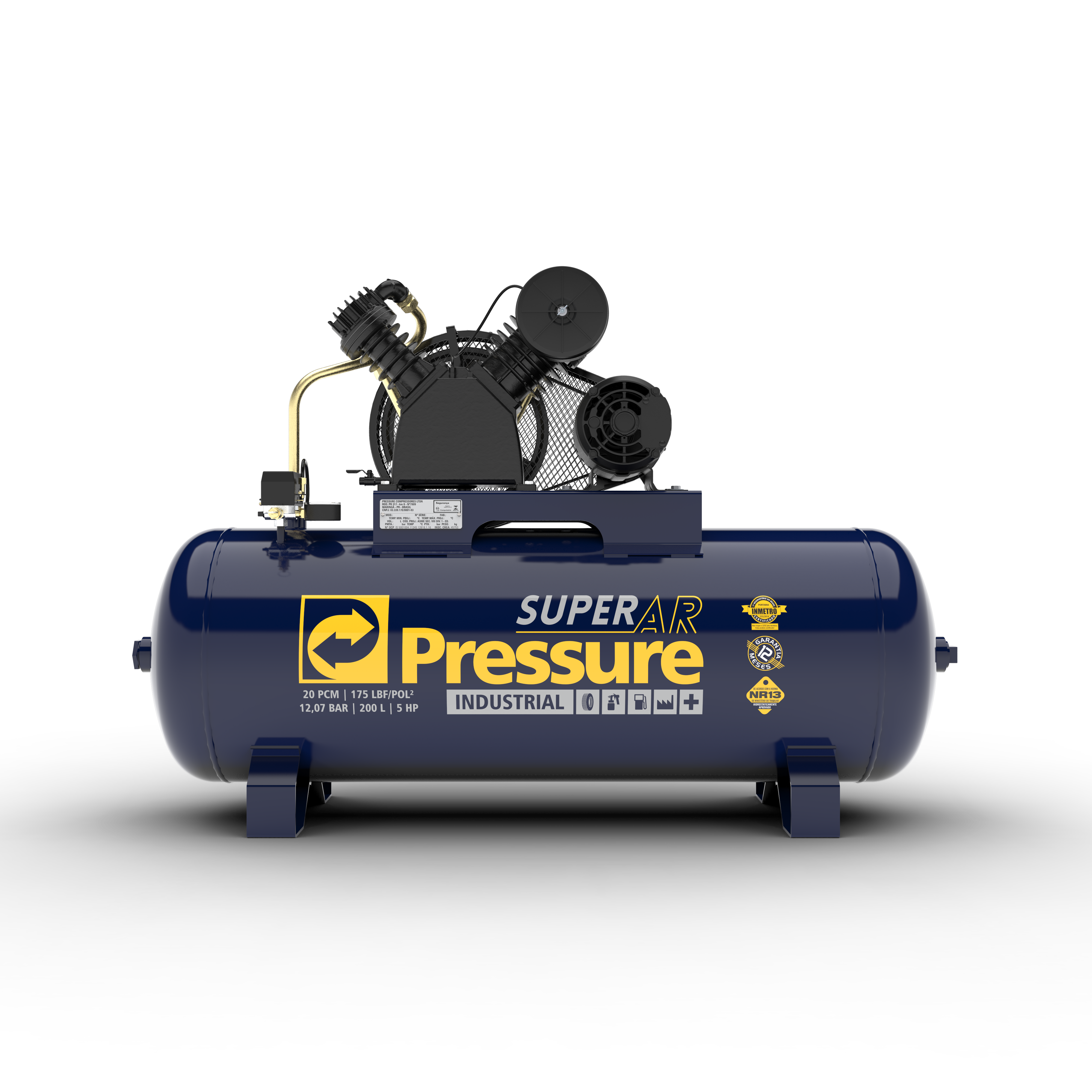 COMPRESSOR DE AR 20PCM V 200LTS SUPER AR TRIF PRESSURE